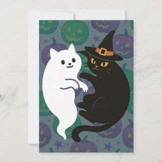 Invitation Duo de chats fantômes et sorcières