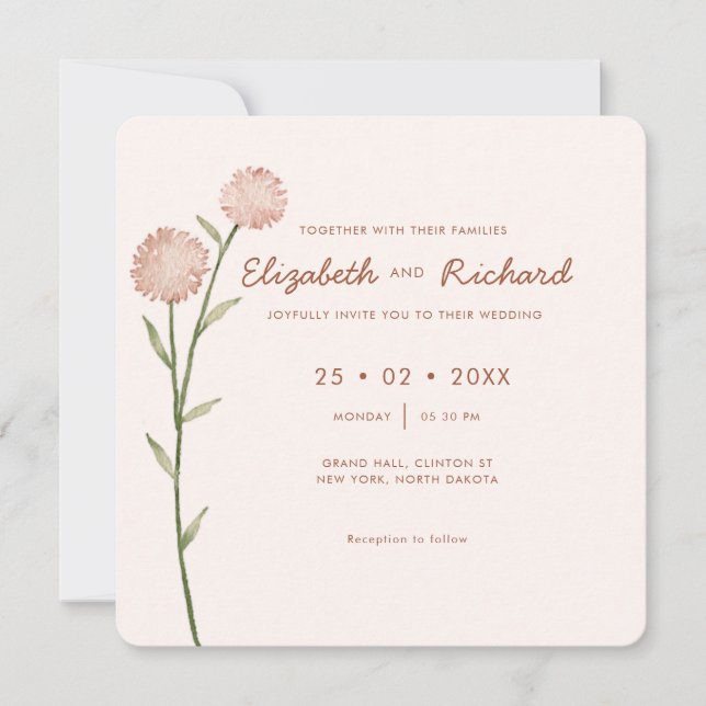 Invitation Duo Tone Floral Wlidflower Mariage minimal (Devant)