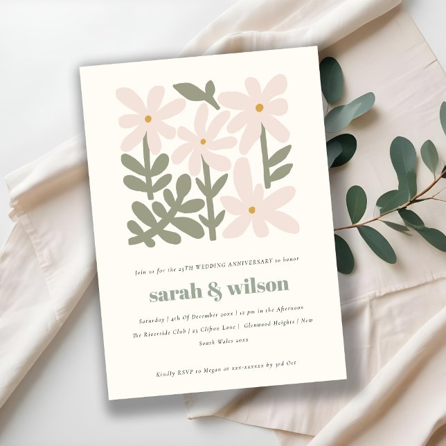 Invitation Dusky Blush Retro Floral Wedding Anniversary (Créateur téléchargé)