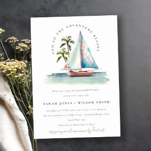 Invitation Dusky Turquoise Sailboat Palm Fiançailles marin