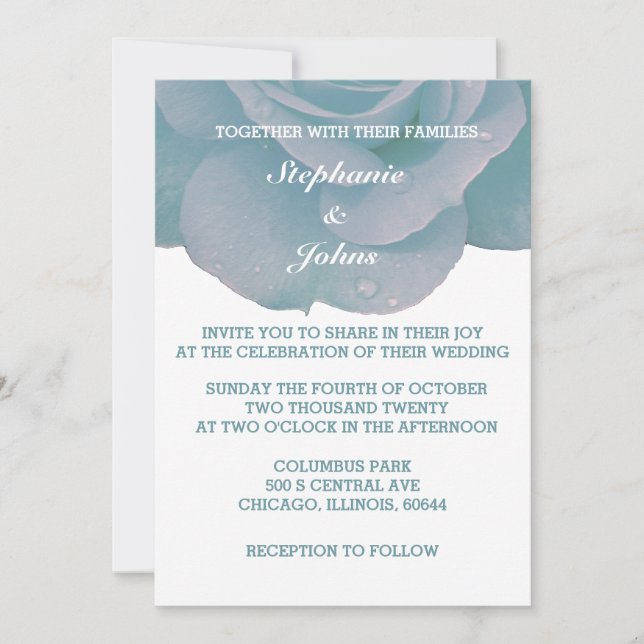 Invitation Dusty Bleu Blanc Floral Rose Cool Élégant mariage (Devant)