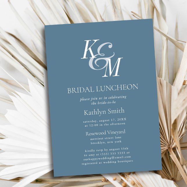 Invitation Dusty Bleu Élégant Classique Simple Bridal Déjeune (Créateur téléchargé)