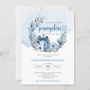 Invitation Dusty bleu fleuri couronne petit garçon citrouille