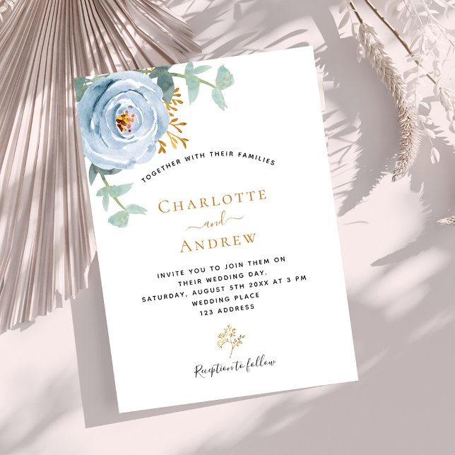 Invitation Dusty bleu fleuri eucalyptus mariage (Créateur téléchargé)