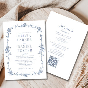Invitation Dusty bleu français tout en un Mariage victorien
