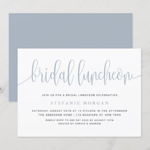 Invitation Dusty Bleu Joli Calligraphie Déjeuner nuptial
