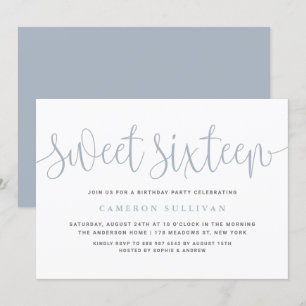 Invitation Dusty Bleu Jolie Calligraphie Douce 16 Partie