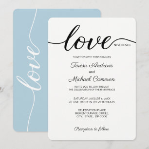 Invitation Dusty bleu Mariage chrétien amour ne tombe jamais 