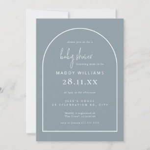 Invitation Dusty bleu minimaliste Script Arch Baby shower gar