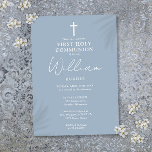 Invitation Dusty bleu moderne minimaliste première sainte com