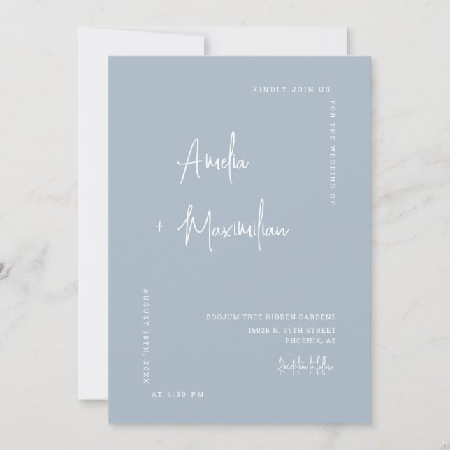 Invitation Dusty bleu moderne minimaliste QR Code Mariage pho (Devant)