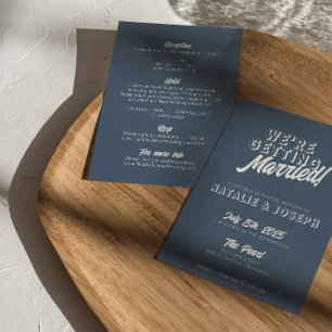 Invitation Dusty Bleu Moderne Rétro Gras Tout en un Mariage