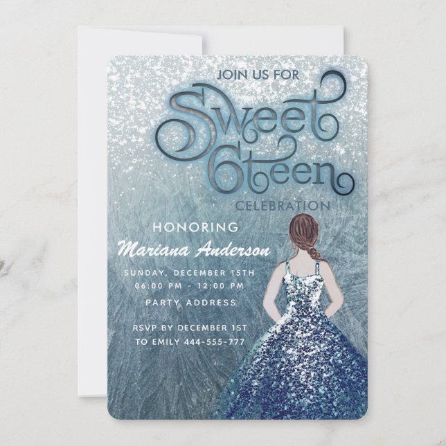 Invitation Dusty bleu neige hiver merveilleux doux 16 (Devant)