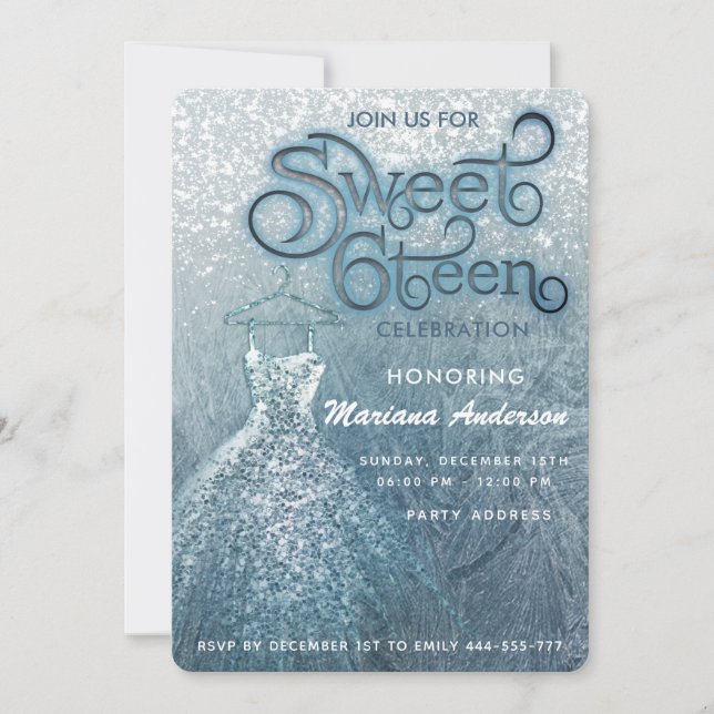 Invitation Dusty bleu neige hiver merveilleux doux 16 (Devant)