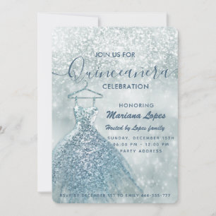 Invitation Dusty bleu neige hiver merveilleux Quinceañera Inv