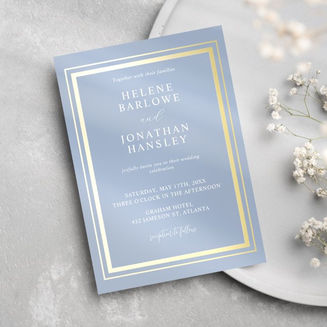 Invitation Dusty Bleu Or Moderne Minimaliste élégant mariage (Dusty Blue Gold Modern Minimalist Elegant Wedding Invitation)