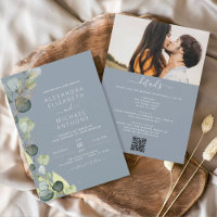 Dusty Blue All in One Eucalyptus QR Code Mariage