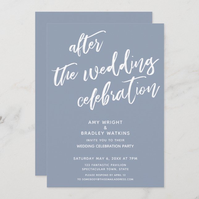 Invitation Dusty Blue après la fête Mariage (Devant / Derrière)