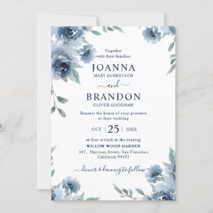 Invitation Dusty Blue Ardoise Floral Botanique Chic Mariage