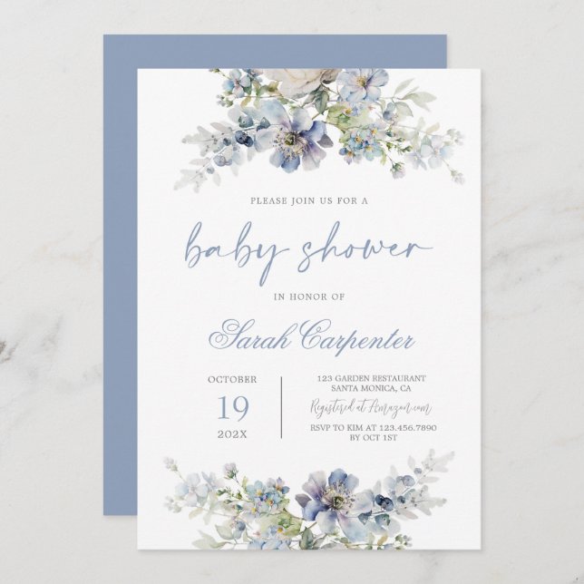 Invitation Dusty Blue Baby shower Boy (Devant / Derrière)