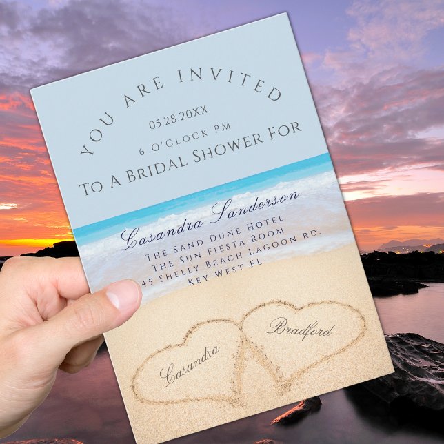 Invitation Dusty Blue Beach 2 Coeurs dans la Fête des mariées (Créateur téléchargé)