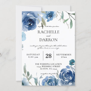 Invitation Dusty Blue & Blue Floral Mariage V2