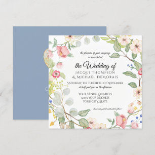 Invitation Dusty Blue Blush Pink Watercolor Floral