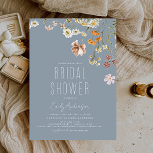 Invitation Dusty Blue Boho Fleur sauvage Fête des mariées élé