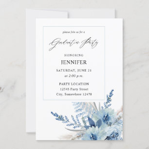 Invitation Dusty Blue Boho Floral Graduation Party