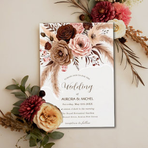 Invitation Dusty Blue Boho Floral Pampas Grass Mariage