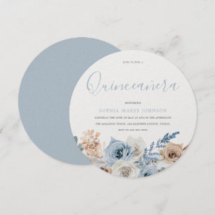 Invitation Dusty Blue Boho Pear Shimmer Quinceanera Party