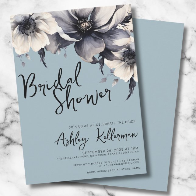 Invitation Dusty Blue Botanical Fête des mariées Party (Cute Elegant Floral Light Blue Bridal Shower Party Invitation)