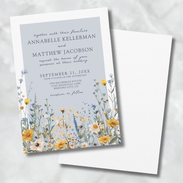Invitation Dusty Blue Botanical Fleur sauvage Floral Mariage (Dusty Blue Botanical Wildflower Floral Wedding Invitation)