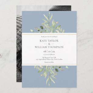 Invitation Dusty Blue Botanical Greenery Mariage photo