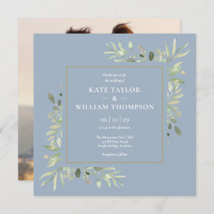 Invitation Dusty Blue Botanical Greenery Mariage photo