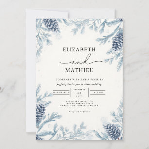 Invitation Dusty Blue Botanical Winter Wedding