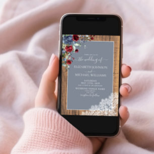 Invitation Dusty Blue Bourgogne Mariage de script en dentelle