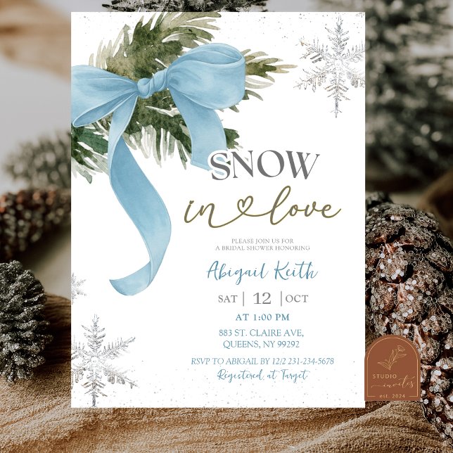 Invitation Dusty Blue Bow Coquette Winter Bridal Shower (Créateur téléchargé)