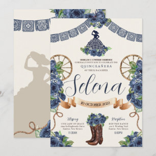 Invitation Dusty Blue Charro Quinceanera Rustique Rose occide