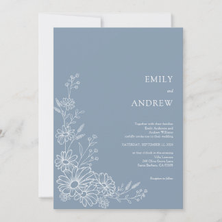 Invitation Dusty Blue Chic Botanical Daisy Garden Wedding