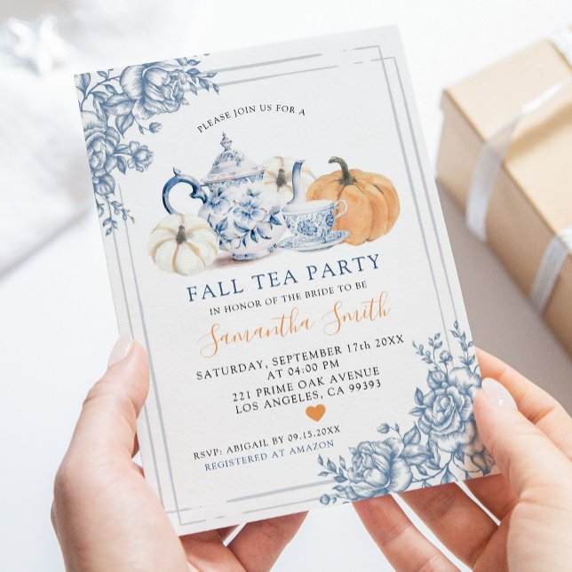 Invitation Dusty Blue Chinoiserie Automne Citrouille Tea Part (Créateur téléchargé)