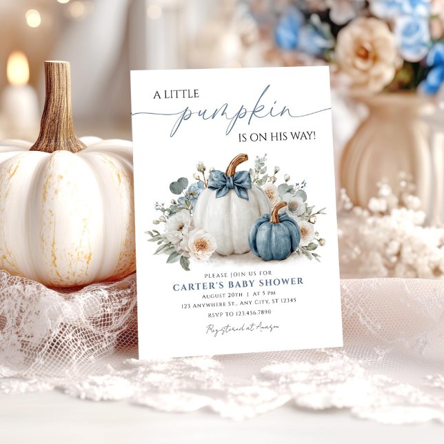 Invitation Dusty Blue Citrouille Baby shower garçon Invitatio (Créateur téléchargé)
