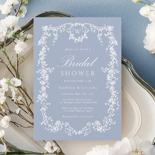 Invitation Dusty Blue Classic Fête des mariées Florale frança
