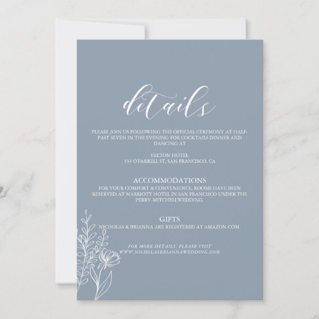 Invitation Dusty Blue Classic Minimal Modern Wedding Details (Devant)
