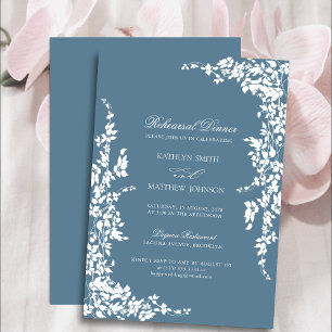 Invitation Dusty Blue Classic Vintage Floral Rehearsal Dîner