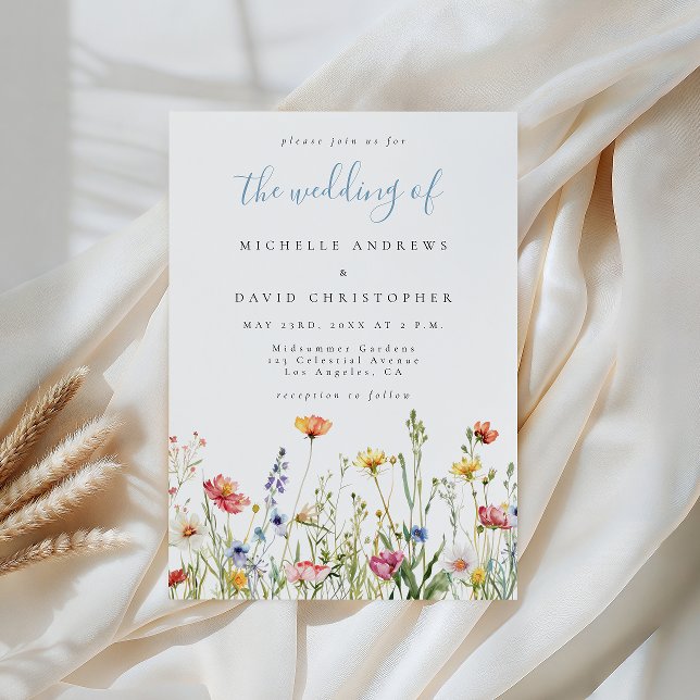 Invitation Dusty Blue Colorful Rustic Wildflower Wedding (Créateur téléchargé)