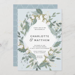Invitation Dusty Blue Cotton Garden Diamond Mariage botanique