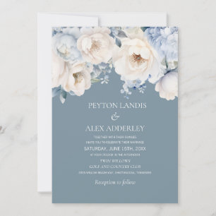 Invitation Dusty Blue Cream Blanc Floral Mariage