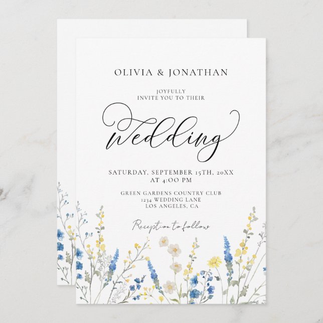 Invitation Dusty Blue Dainty All in 1 Budget QR Code Mariage (Devant / Derrière)