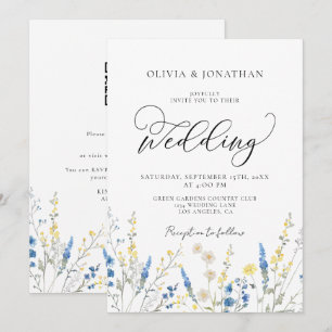 Invitation Dusty Blue Dainty All in 1 Budget QR Code Mariage